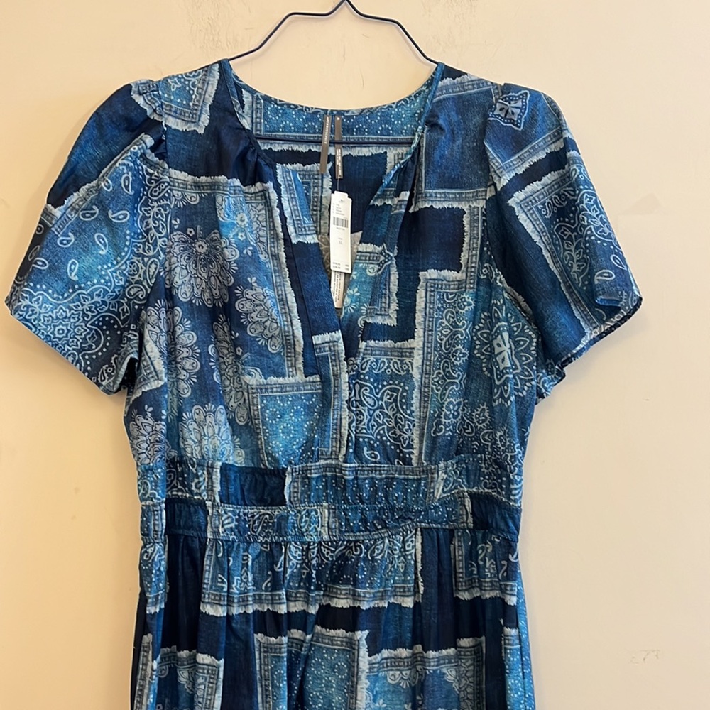 Anthropologie Somerset Maxi Dress New Faux Denim Patchwork Silver/Argent Size XL - Picture 3 of 6